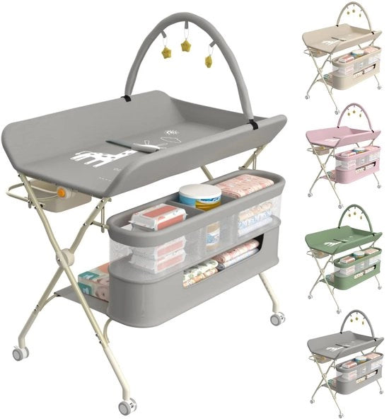 Commode 4 in 1 opklapbare, commode mobile, commode in altezza regolabile con arco da gioco e cassetto di ripostiglio