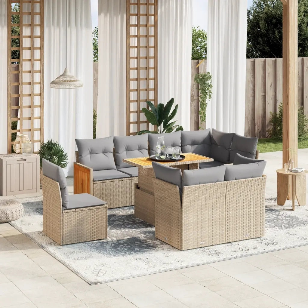 Set Divano da Giardino 9 pz con Cuscini Beige in Polyrattan 3274055