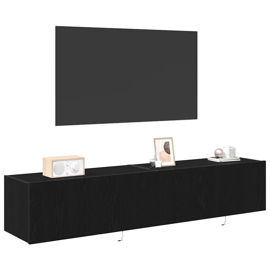 Mobile TV da parete con LED 2 pz | Armadietto TV | Mobile Porta TV Rovere Nero 80 x 35 x 31 cm