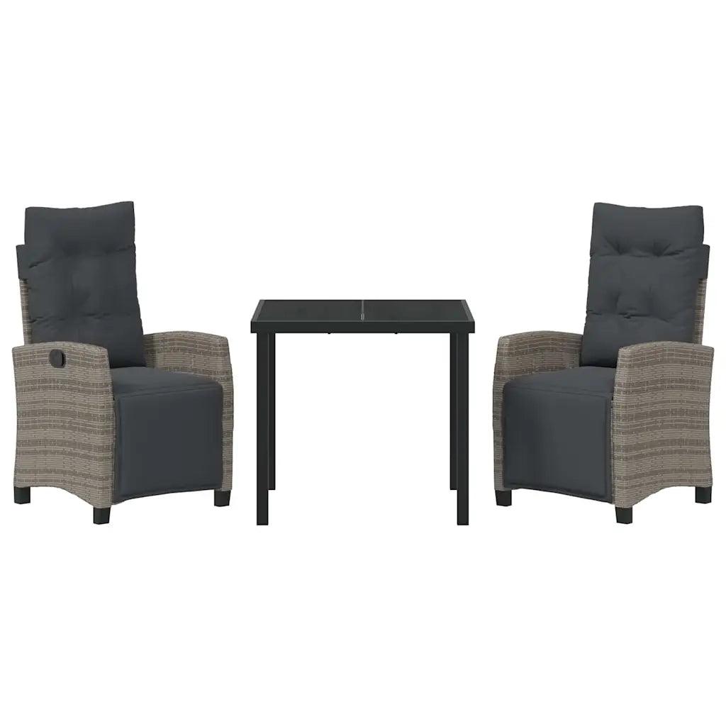 Set da Pranzo per Giardino con cuscino 3 pcs Grigio polyrattan