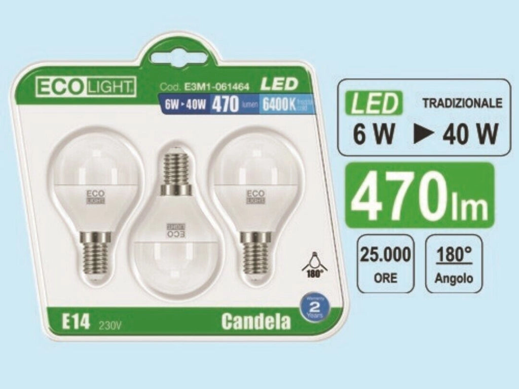 Lampadina Mini Globo Led 6W=40W E143000K - 470 Lm Set 5 Pezzi- Bisonte