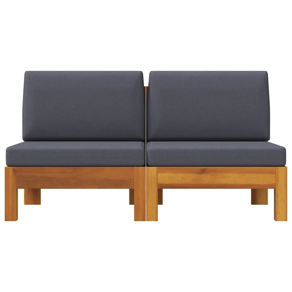 Divani Centrali 2 pz con Cuscini Grigio Scuro Massello Acacia