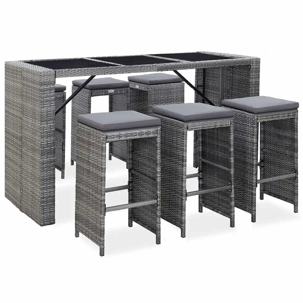 Set da Bar da Giardino 7 pz con Cuscini in Polyrattan Grigio 49561