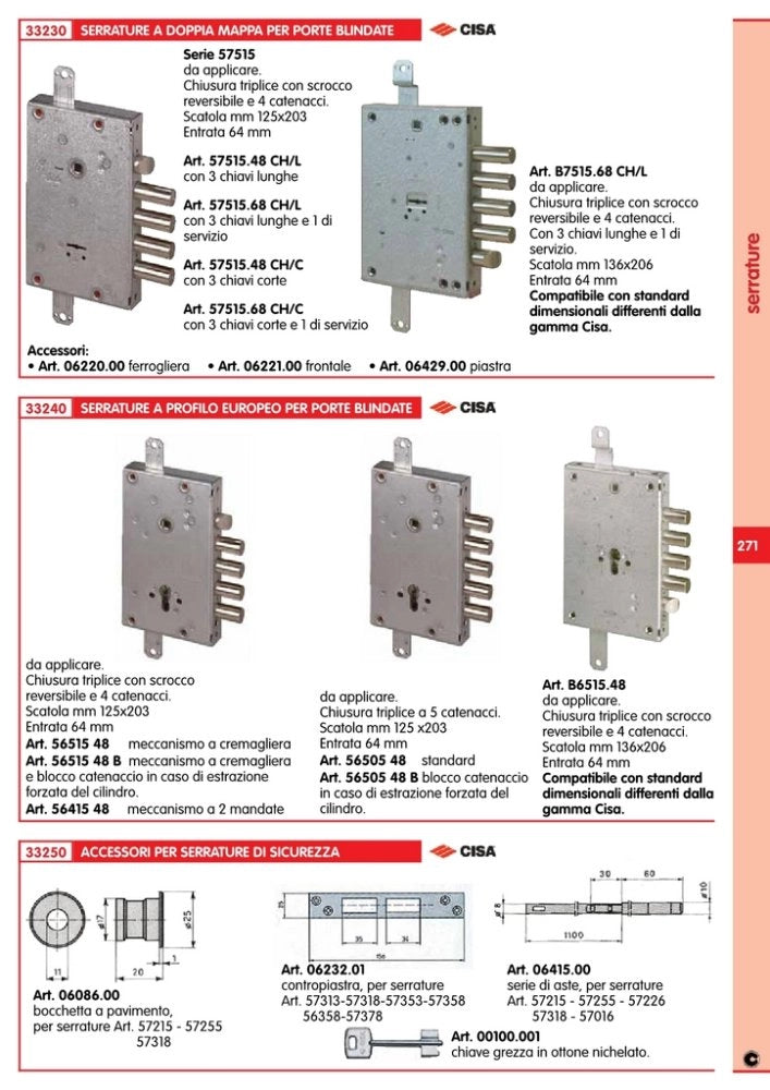 10pz cisa art.00100.001 chiave grezza d.m. cod:ferx.15139