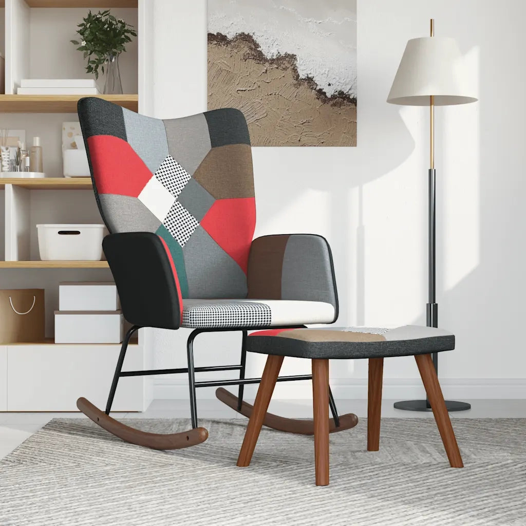 Sedia a Dondolo con Poggiapiedi in Tessuto Patchwork CFW1529144