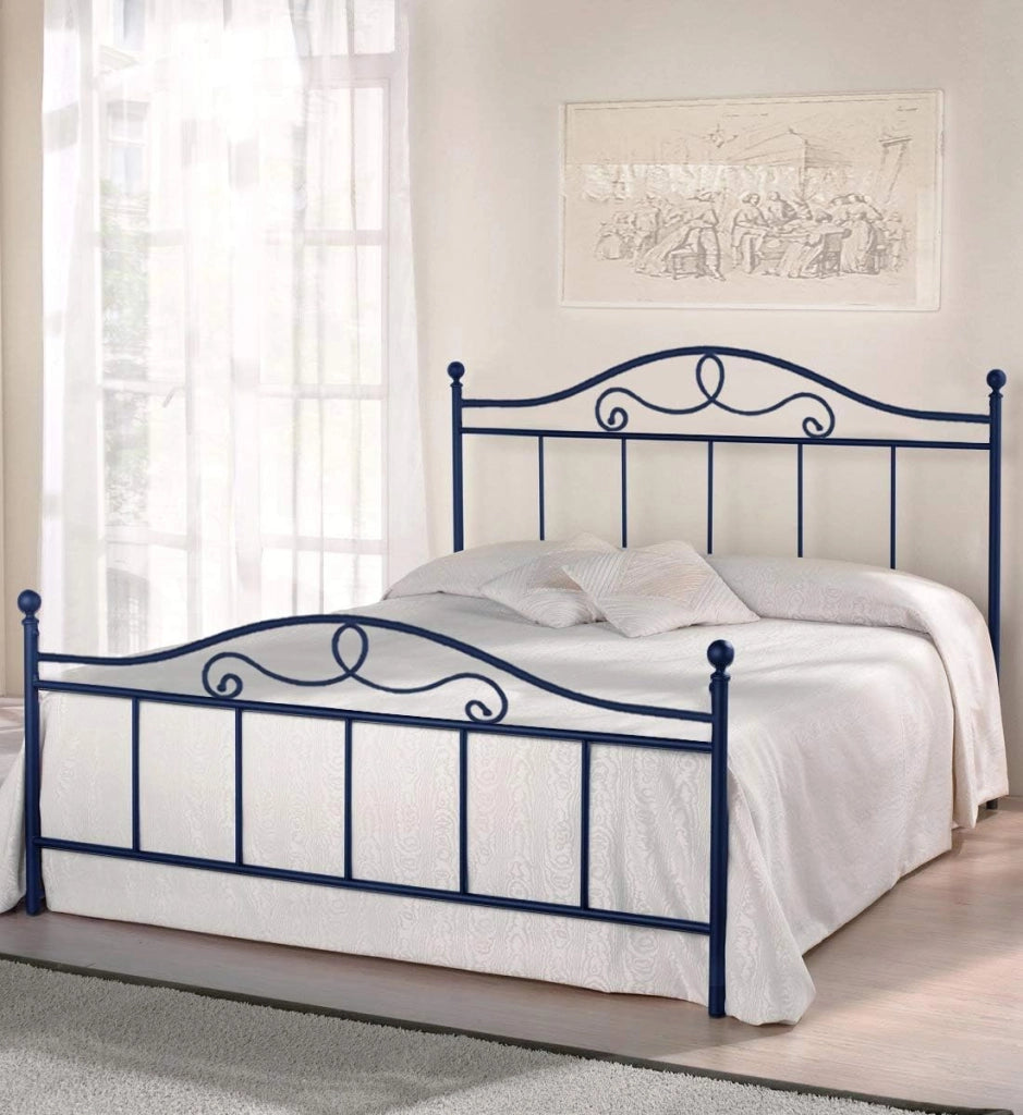 Letto in Ferro Battuto Moderno una piazza e mezza MALTA cm 120x190 Artigianale colore Blu