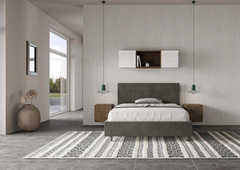 Letto Matrimoniale Large 180x200 cm con Rete e Contenitore Adele Grigio