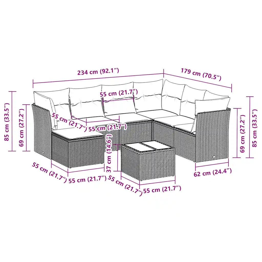 Set Divani da Giardino con Cuscini 8 pz Nero in Polyrattan