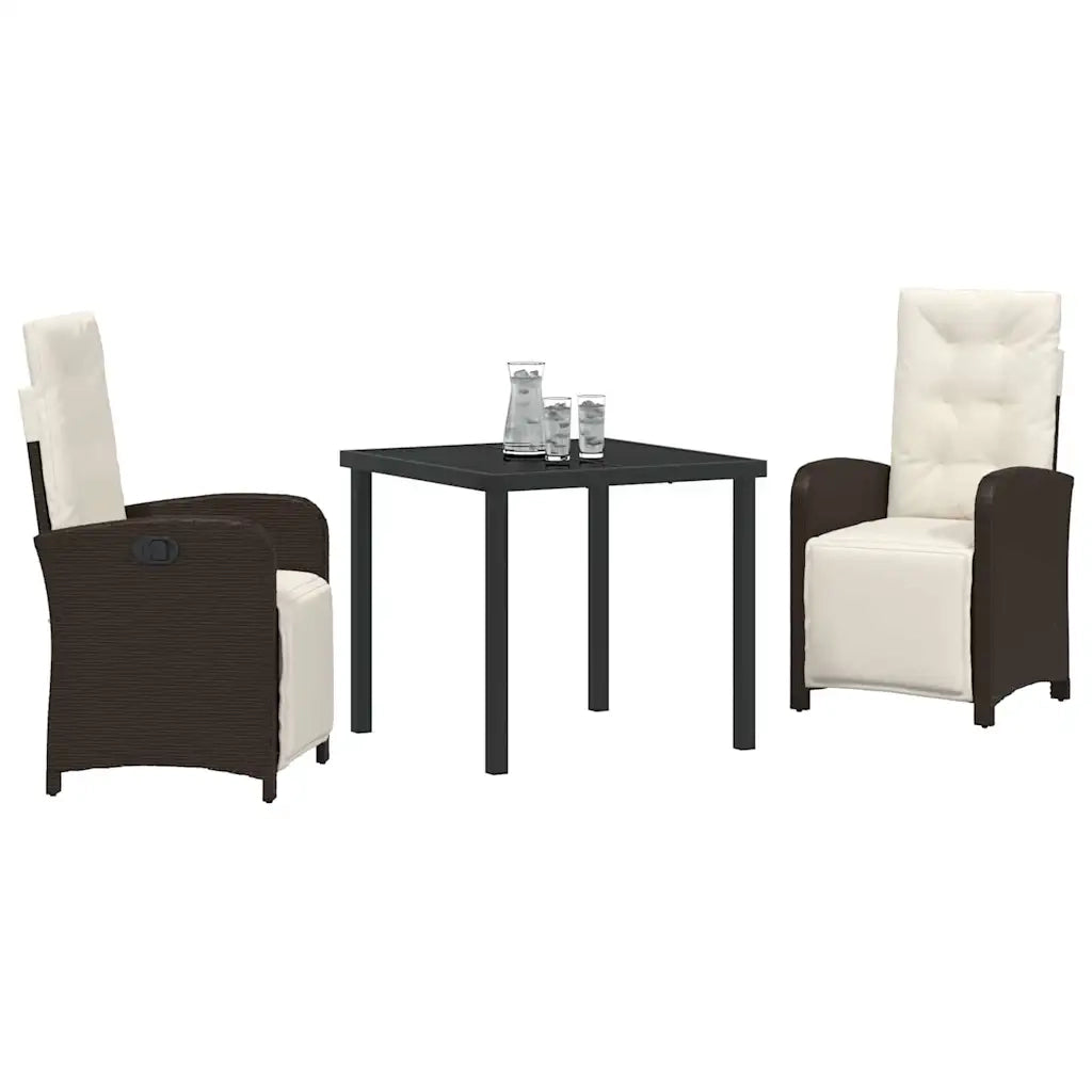 Set da Pranzo per Giardino con cuscino 3 pcs Marrone polyrattan