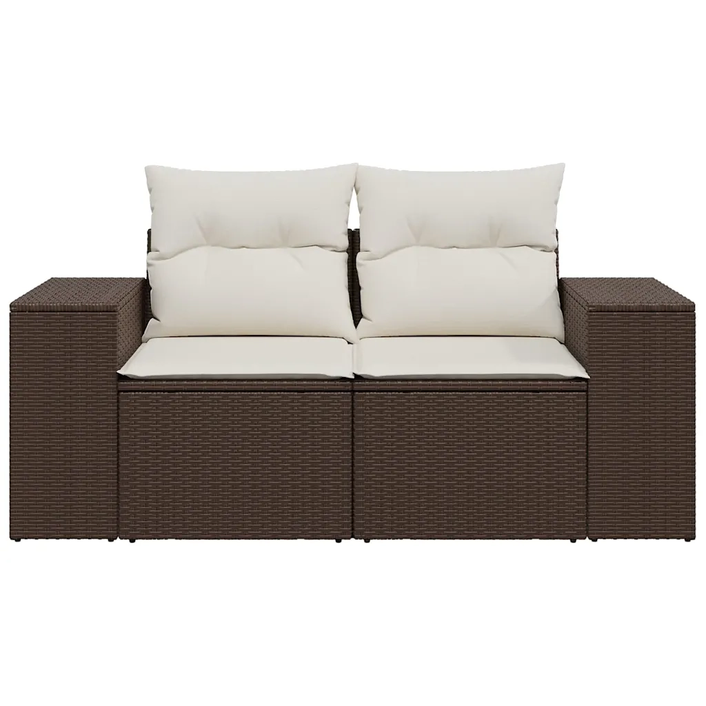 Divano da Giardino a 2 Posti con Cuscini in Polyrattan Marrone 366223