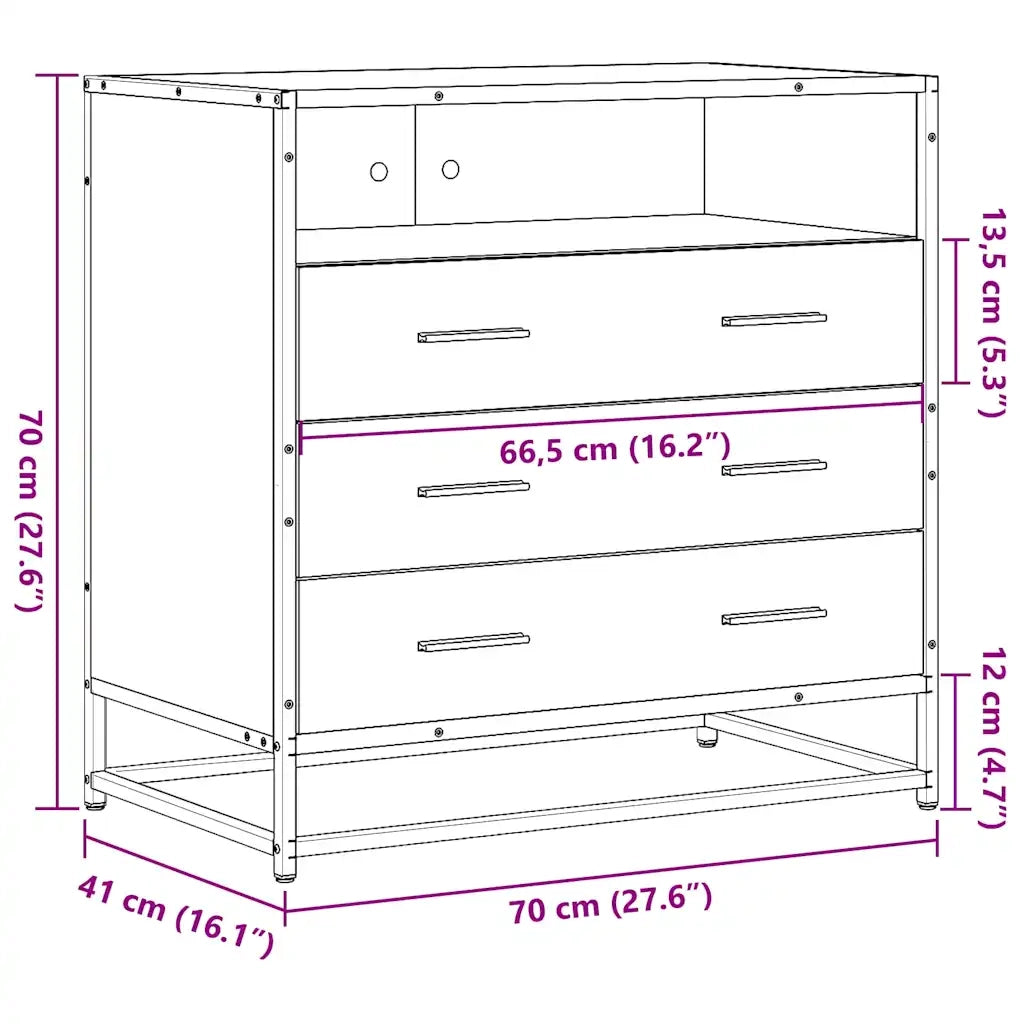 Cassettiera Rovere Fumo 70x41x70 cm in Legno Multistrato 849086