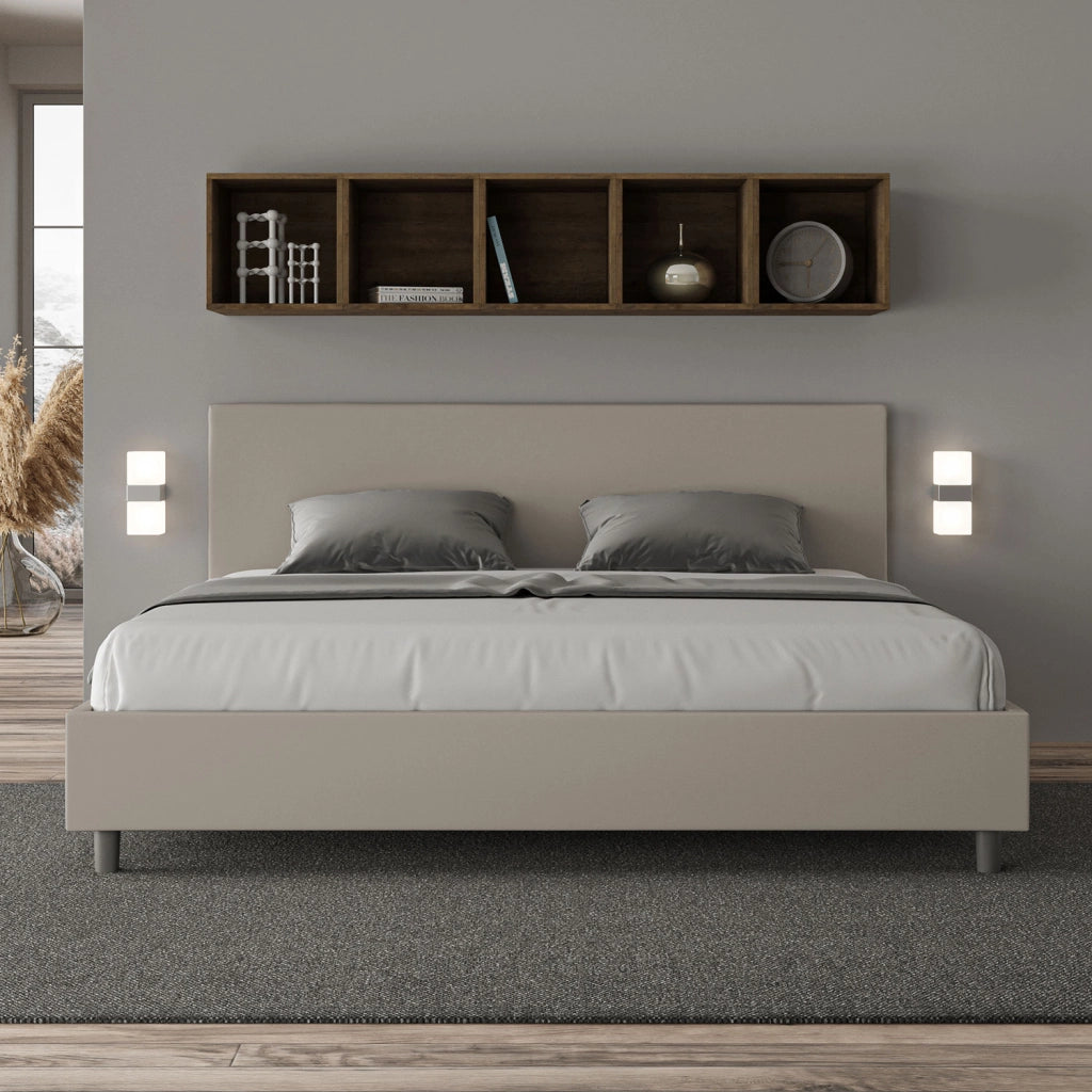 BS COM Letto senza rete imbottito 180x200 similpelle tortora