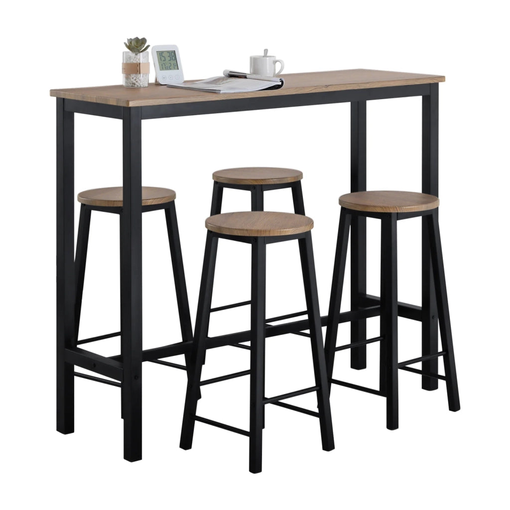 Set 5 Tavolo con 4 sgabelli,Bancone Bar tavolo bar con sgabelli penisola cucina Nero OGT22-SCH
