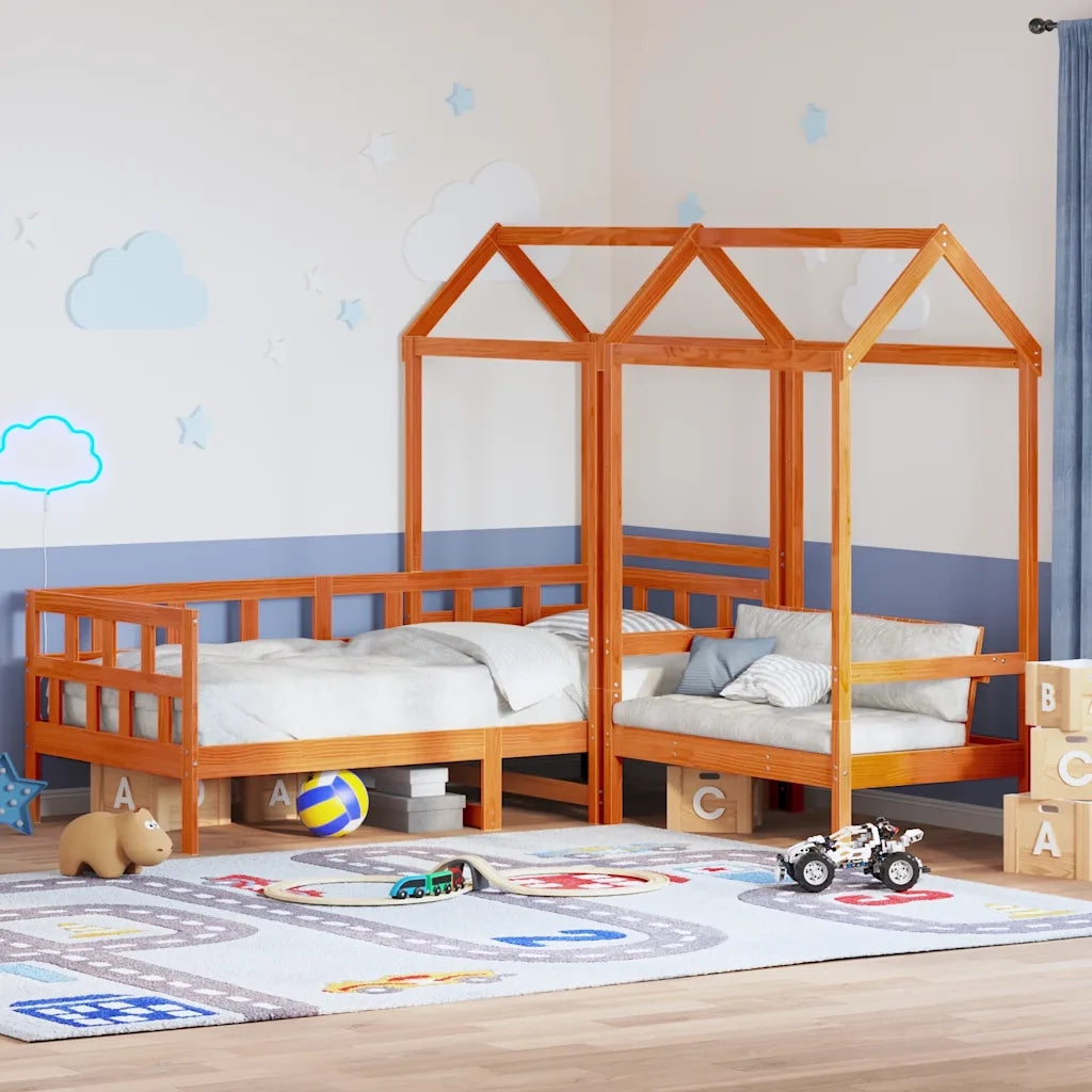 Letto singolo | Letto per adulti | Set Dormeuse con Tetto Marrone Cera 80x200 cm Massello Pino