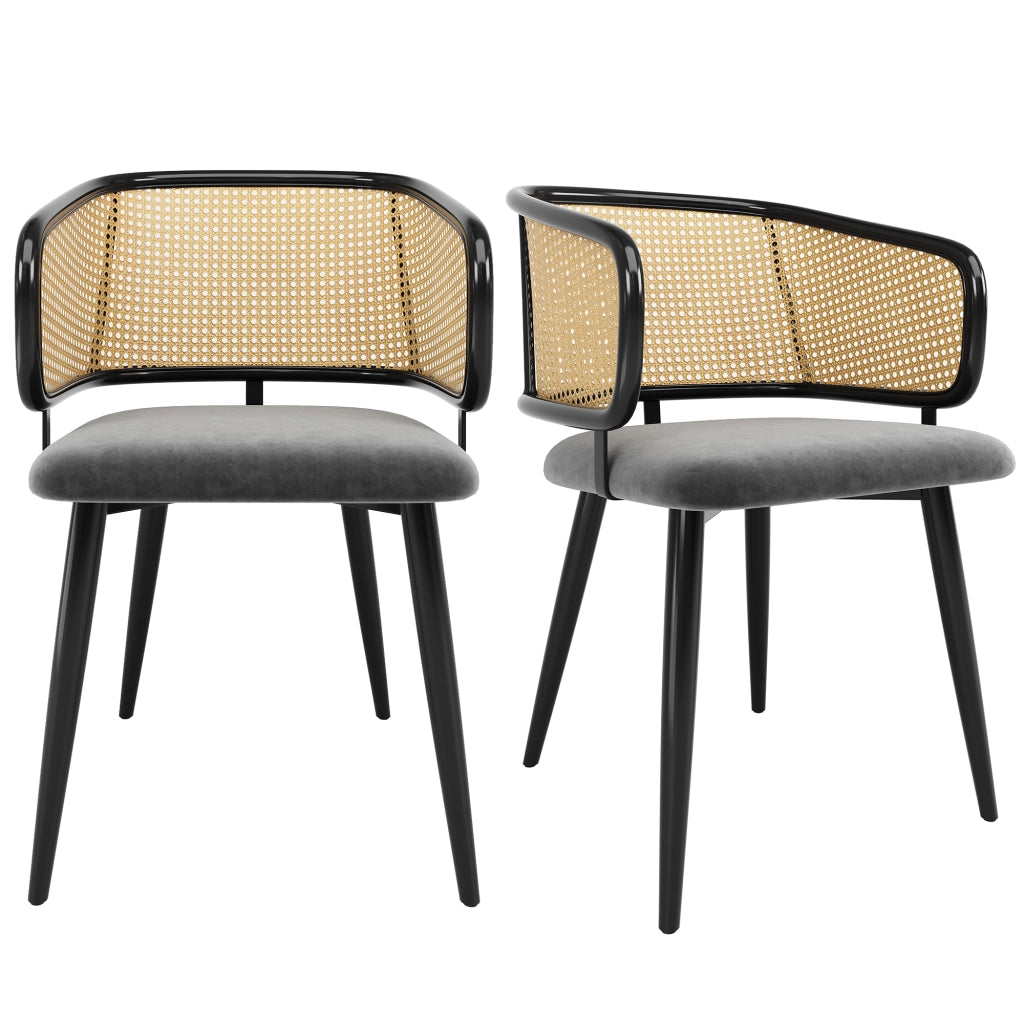 2 sedie da pranzo in rattan con cuscino in velluto e design antiscivolo gambe in ferro effetto legno grigio