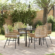 Set da Pranzo per Giardino con cuscino 5 pcs Marrone polyrattan