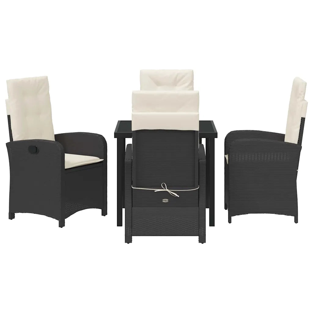 Set da Pranzo per Giardino con cuscino 5 pcs Nero polyrattan