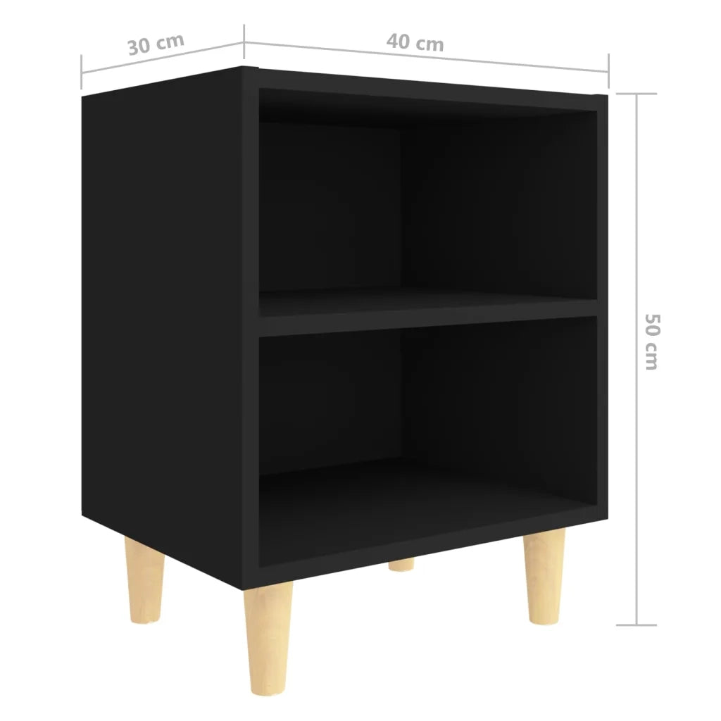 Comodini con Gambe in Legno Massello 2pz Neri 40x30x50 cm 805782