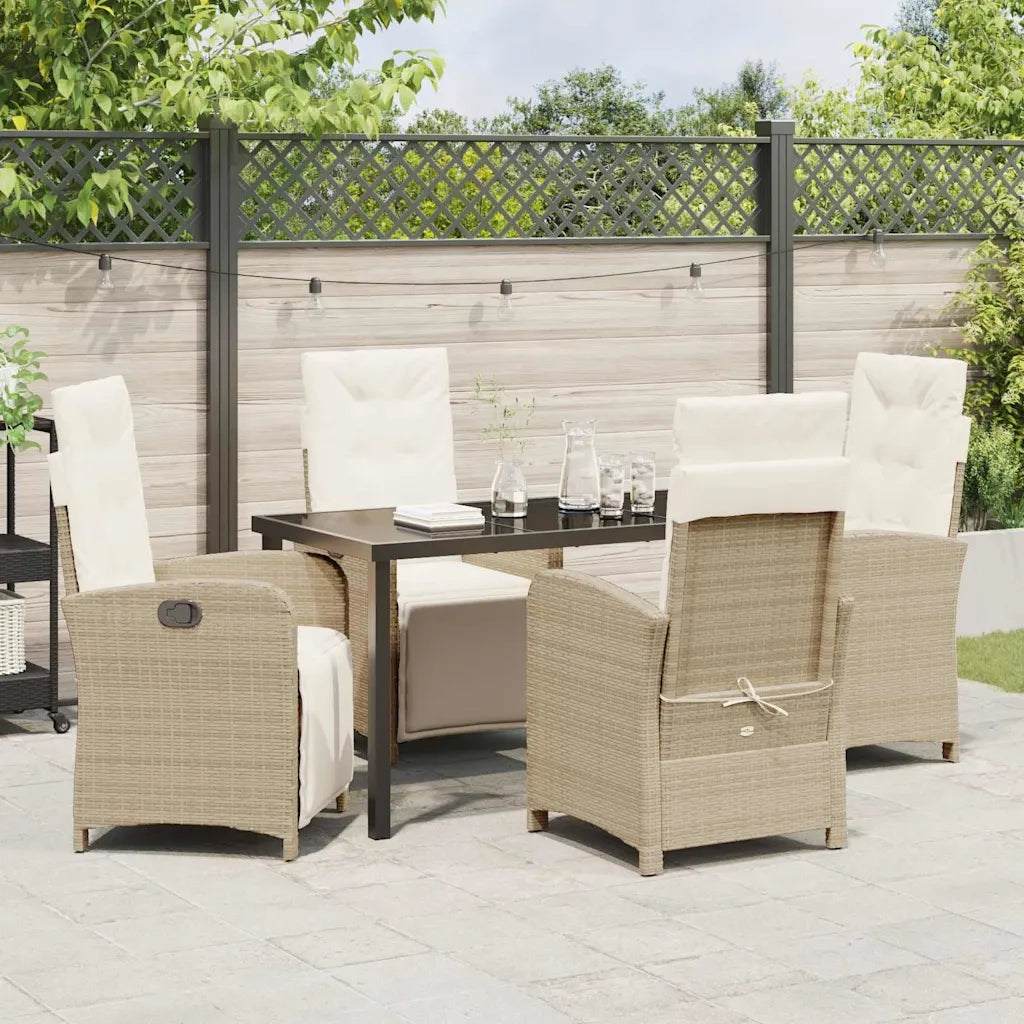 Set da Pranzo per Giardino con cuscino 5 pcs Beige polyrattan