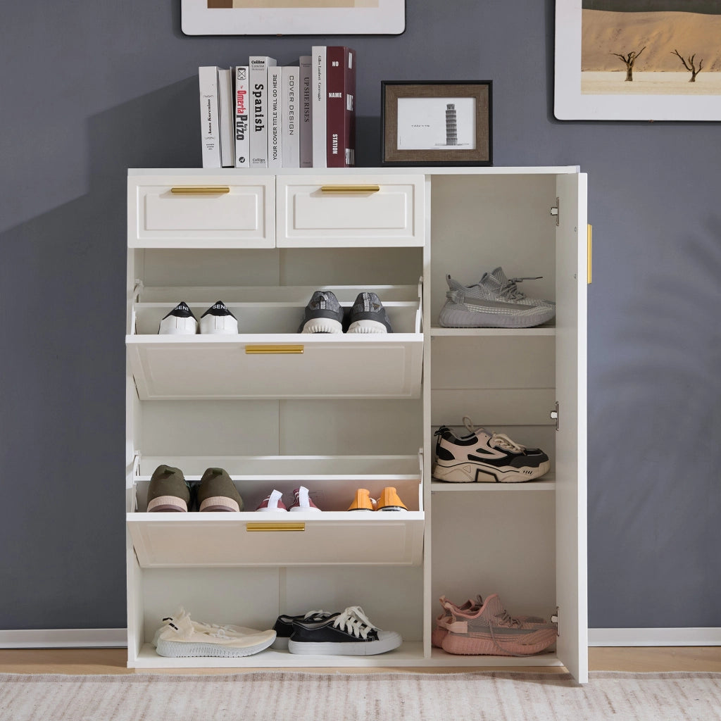 Scarpiera bianca 95x24x107,5 cm con cassetti e ripiani