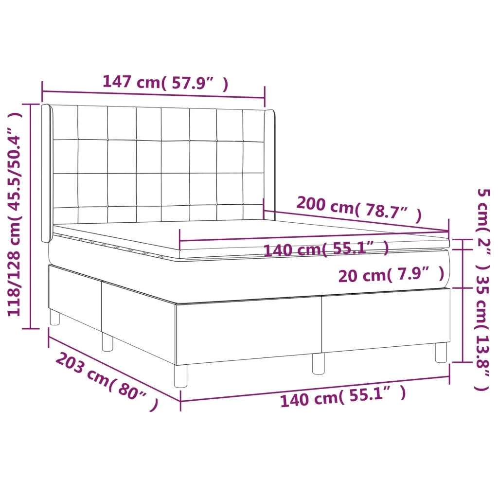 Letto a Molle con Materasso e LED Grigio Scuro 140x200 cm 3139566