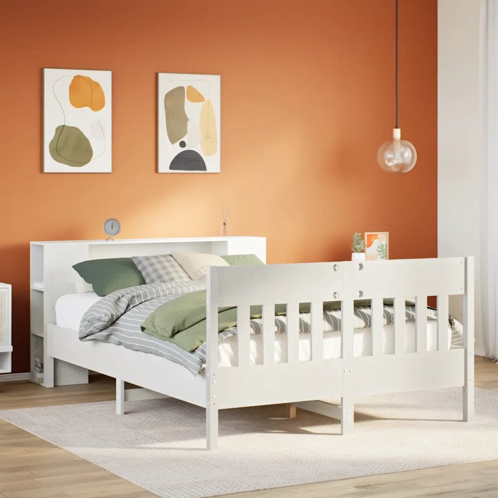 Letto matrimoniale | Letto per adulti | Letto Libreria senza Materasso Bianco 140x190 cm Legno di Pino