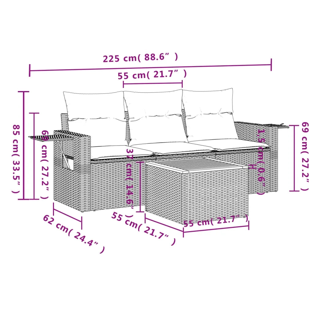 Set Divani da Giardino 4 pz con Cuscini Nero in Polyrattan 3224431