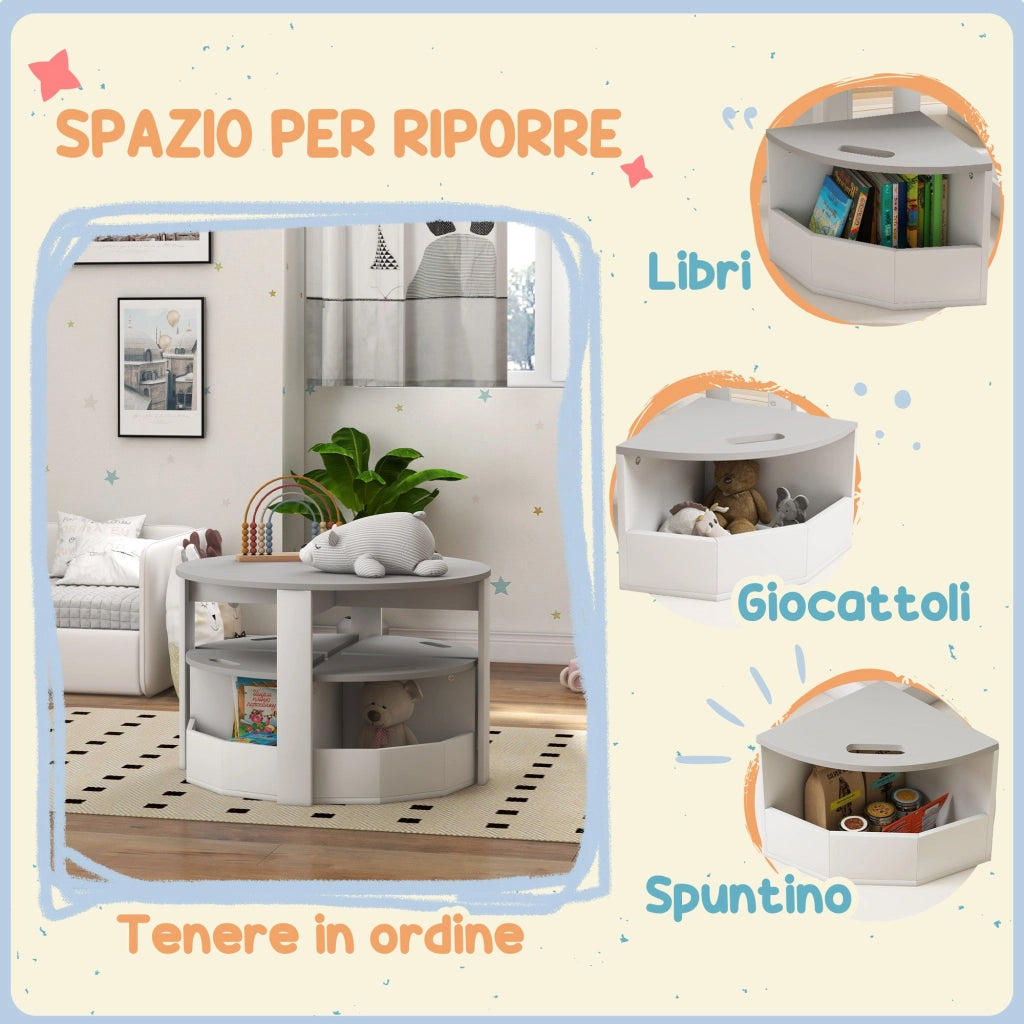 Set Tavolo con 4 Sgabelli Salvaspazio con Vano Contenitore in Legno Grigio