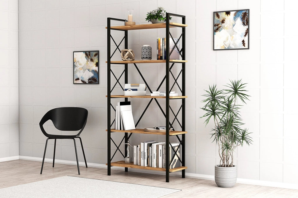 Libreria in legno "Nero" - 90 x 33 x 180 cm - Pino AtlanticoNero