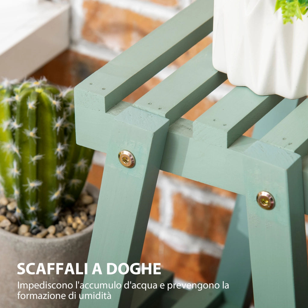 Portapiante a 3 Livelli in Legno per Interni ed Esterni ¨C Minimal ¨C Verde Chiaro 76x26x76 cm