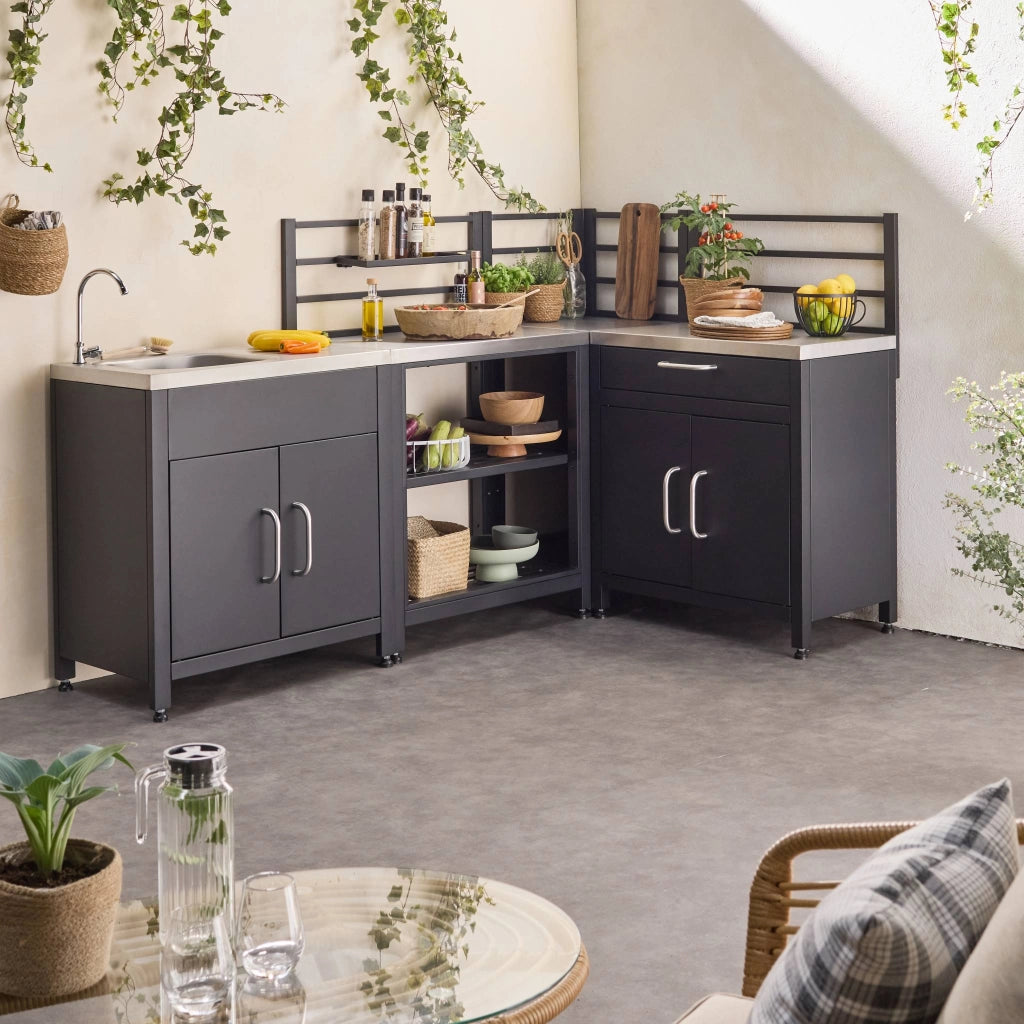 Mobili per cucina da esterno, 4 moduli in acciaio, nero