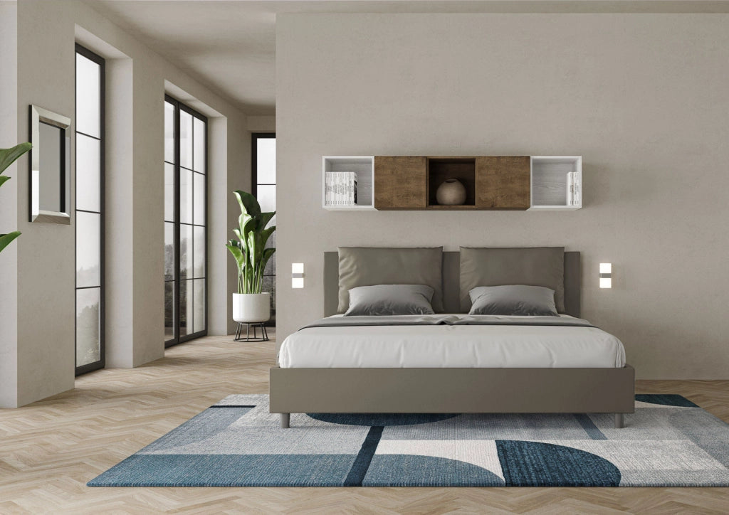 BS COM Letto con rete imbottito 180x190 similpelle cappuccino