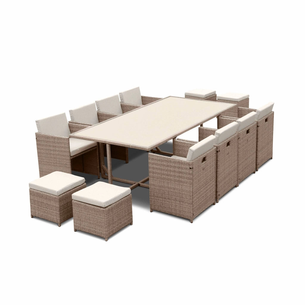 Set tavolo da giardino in resina intrecciata con 8-12 poltrone, beige