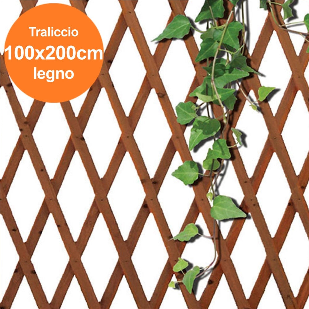 Trade Shop - Traliccio Rete Estensibile In Legno Scuro Per Parete Da Giardino Piante 100x200 -
