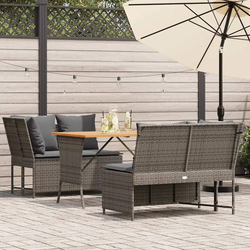 Set Divani da Giardino 3 pz con Cuscini Grigio in Polyrattan