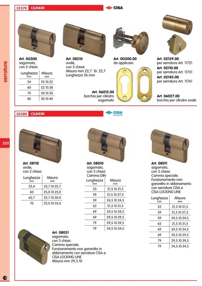 1coppia cisa 06012.00.0 cp borchie in ottone per cilindro professionale europeo cod:ferx.6058