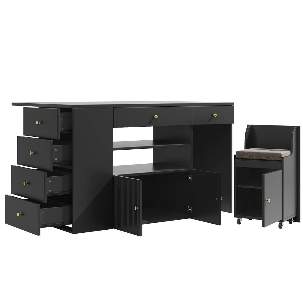 Isola Cucina con Sgabelli e Cassetti ¨C Xylo ¨C Bianco/Nero, 140x40x89 cm