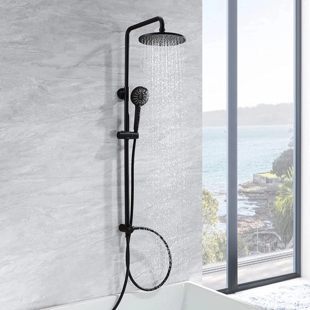 Trade Shop - Colonna Doccia Saliscendi Altezza Regolabile Set Completo Soffione Doccetta Nero -