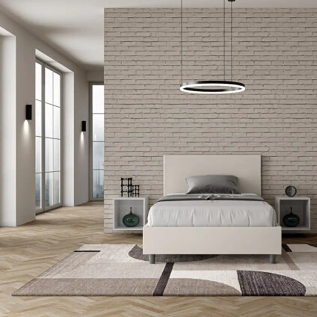 Letto una piazza e mezza con rete imbottito 120x190 similpelle bianco Adele