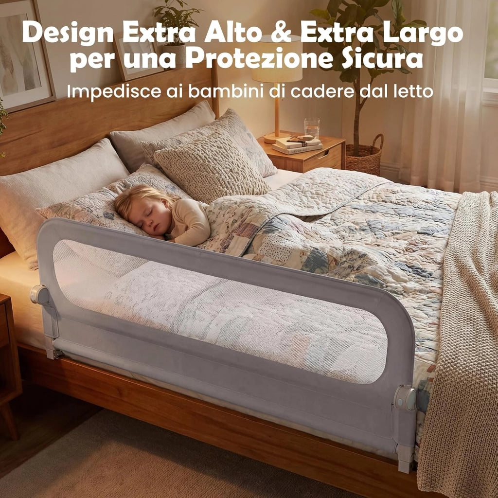 Sponda Letto Anticaduta per Bambini 180 cm, Grigio
Barriera di Sicurezza Pieghevole per Neonati con Altezza 3 Livelli Regolabile, Cinghia Fissaggio Sicuro, Protezione Neonati