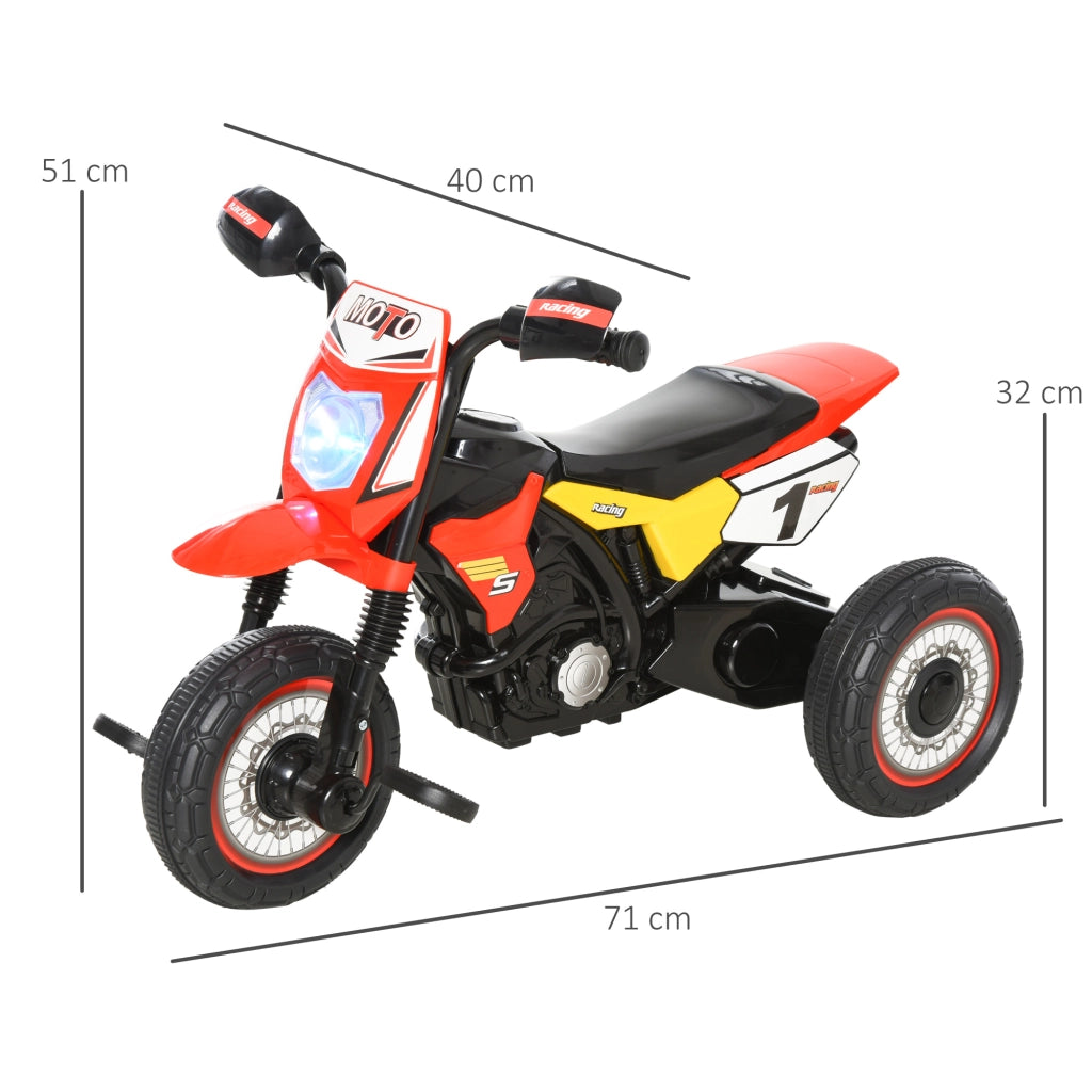 EasyComfort Triciclo per Bambini Stile Moto a Pedali con Luci e Suoni, 3 Ruote Larghe, Età 18-36 Mesi, 71x40x51cm, Rosso