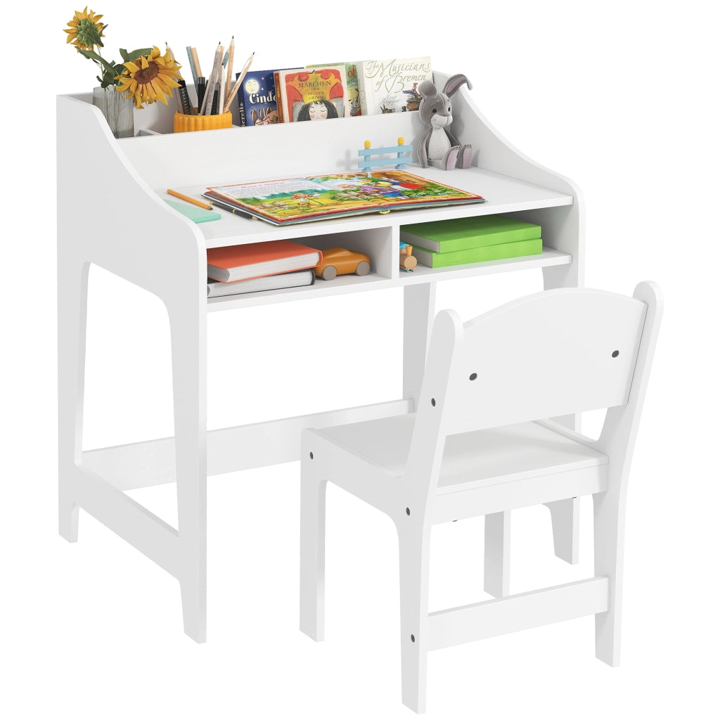 Set scrivania e sedia per bambini 3-8 anni con cassetti e scaffale ¨C Xylo ¨C bianco