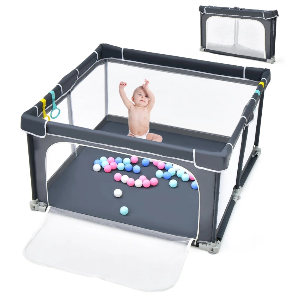Box per bambini pieghevole con pareti in rete traspirante, Recinto portatile con ventose antiscivolo Grigio scuro