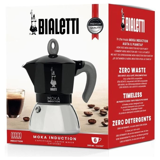 Bialetti 006936 MOKA INDUCTION NERA 6 TZ Moka Capacita' 0,28 L Adatta a piastra induzione colore Nero