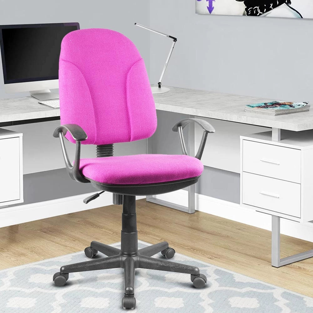 Sedia Scrivania con Ruote Girevole Poltrona Ufficio Tessuto Traspirante Rosa