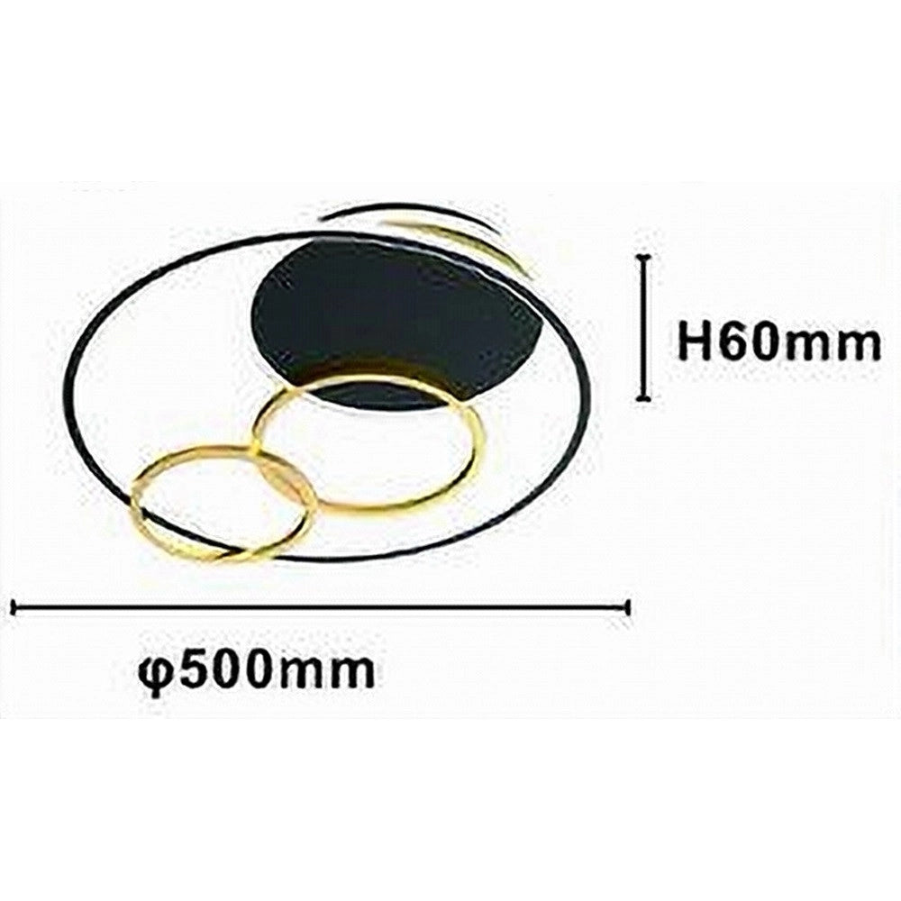 Trade Shop - Plafoniera Led 55w Tondo Con Cerchi Nero Oro Lampada Da Soffitto Luce 4000k 70876 -