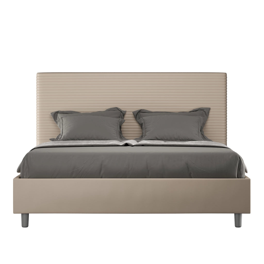 BS COM Letto matrimoniale francese contenitore imbottito 140x200 similpelle tortora