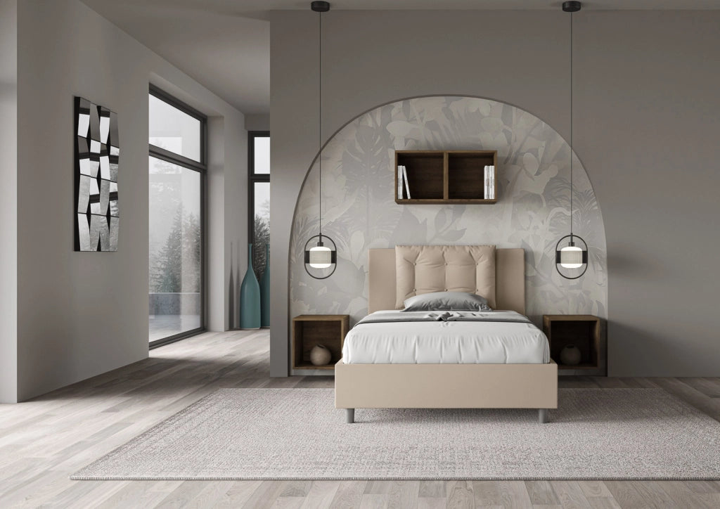 BS COM Letto una piazza e mezza senza rete imbottito 120x190 similpelle tortora