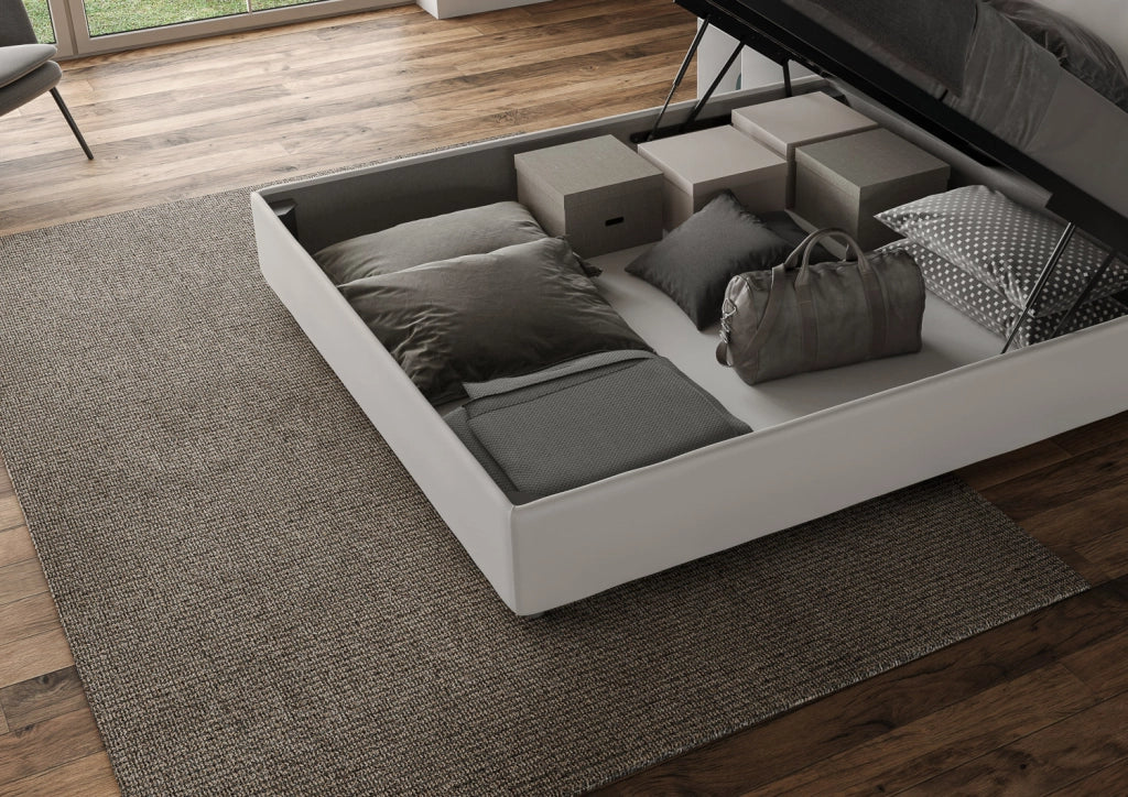 BS COM Letto matrimoniale contenitore imbottito 160x210 similpelle bianco