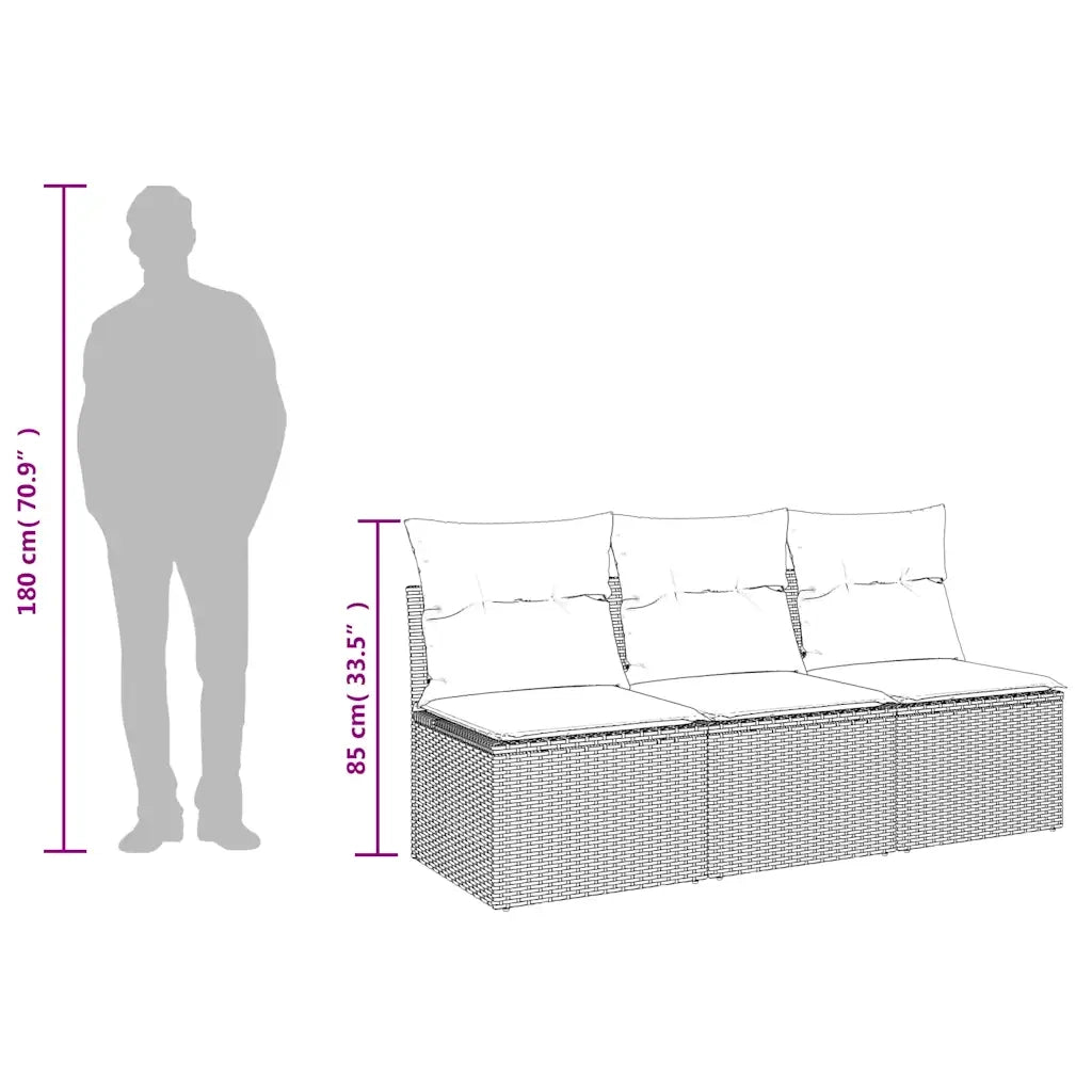 Divano da Giardino a 3 Posti con Cuscini Nero in Polyrattan 366015